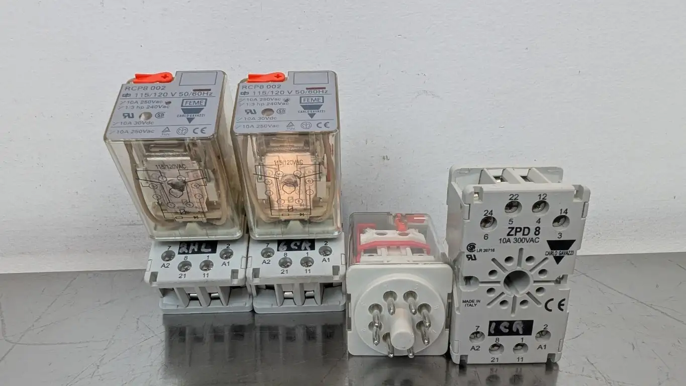 3 Pack Carlo Gavazzi RCP8 002 Relay and Socket Base ZPD 8 115/120VAC Coil 30VDC/250VAC 10A
