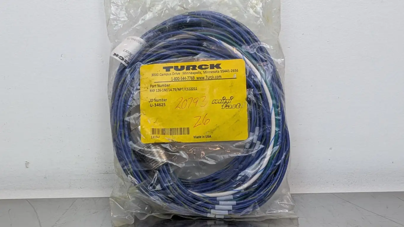 Turck RKF 126-1M/14.75/NPT/CS12211 Actuator and Sensor Receptacle U-34625 600V 7A Female 1-1/8″ 12-Pin 12-Wire 1m