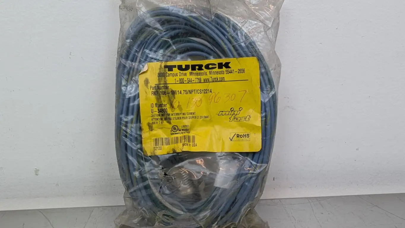 Turck RKF 106-1M/14.75/NPT/CS12214 Actuator and Sensor Receptacle U-34800 600V 7A Female 1-1/8″ 10-Pin 10-Wire 1m