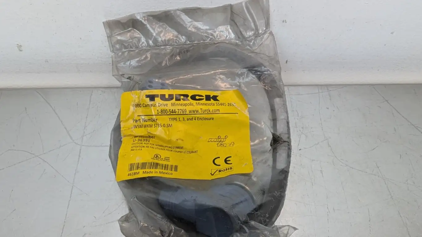 Turck WSM WKM 5735-0.5M Extension Cable U-36391 300V 4A 7/8″ Male Right 5-Pin 7/8″ Female Right 5-Pin .5m Gray