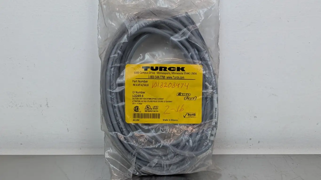 Turck RK 4.4T-6/S618 Cordset U2269-6 250V 4A M12 Female 4-Pin 4-Wire 6m Gray