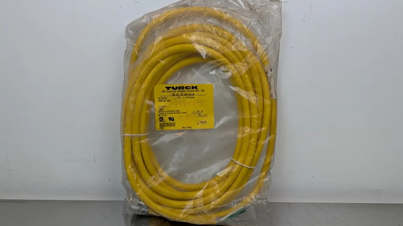 Turck RKM 36-6M Connection Cable U5003 600V 10A 7/8″ Female 3-Pin 3-Wire 6m Yellow