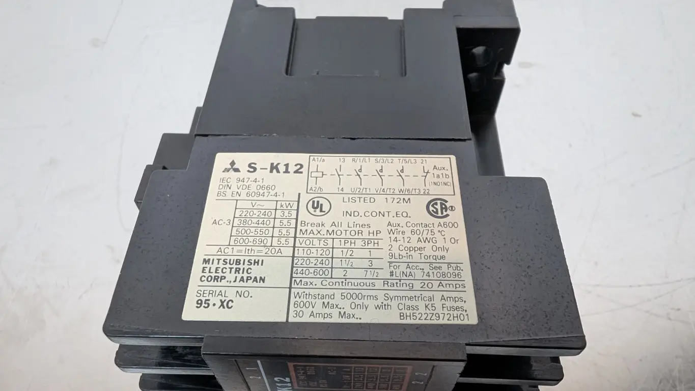 Mitsubishi S-K12 Contactor 110/120VAC Coil 600V 13A - Image 4