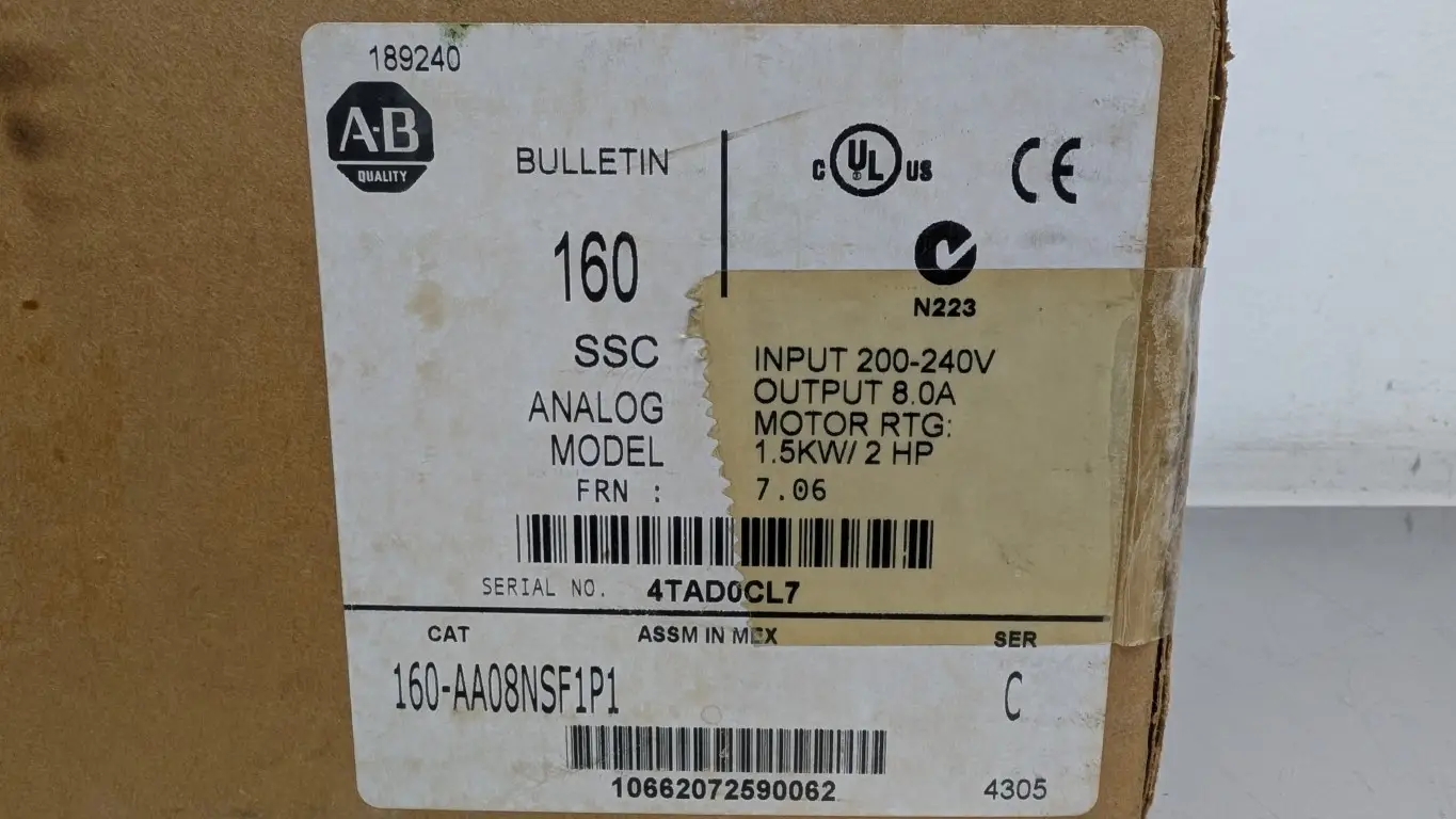 Allen-Bradley 160-AA08NSF1P1 Variable Spead Drive Ser C FRM 7.06 200-240VAC 9.4A to 200-230 8A 0-240Hz 2 HP - Image 10