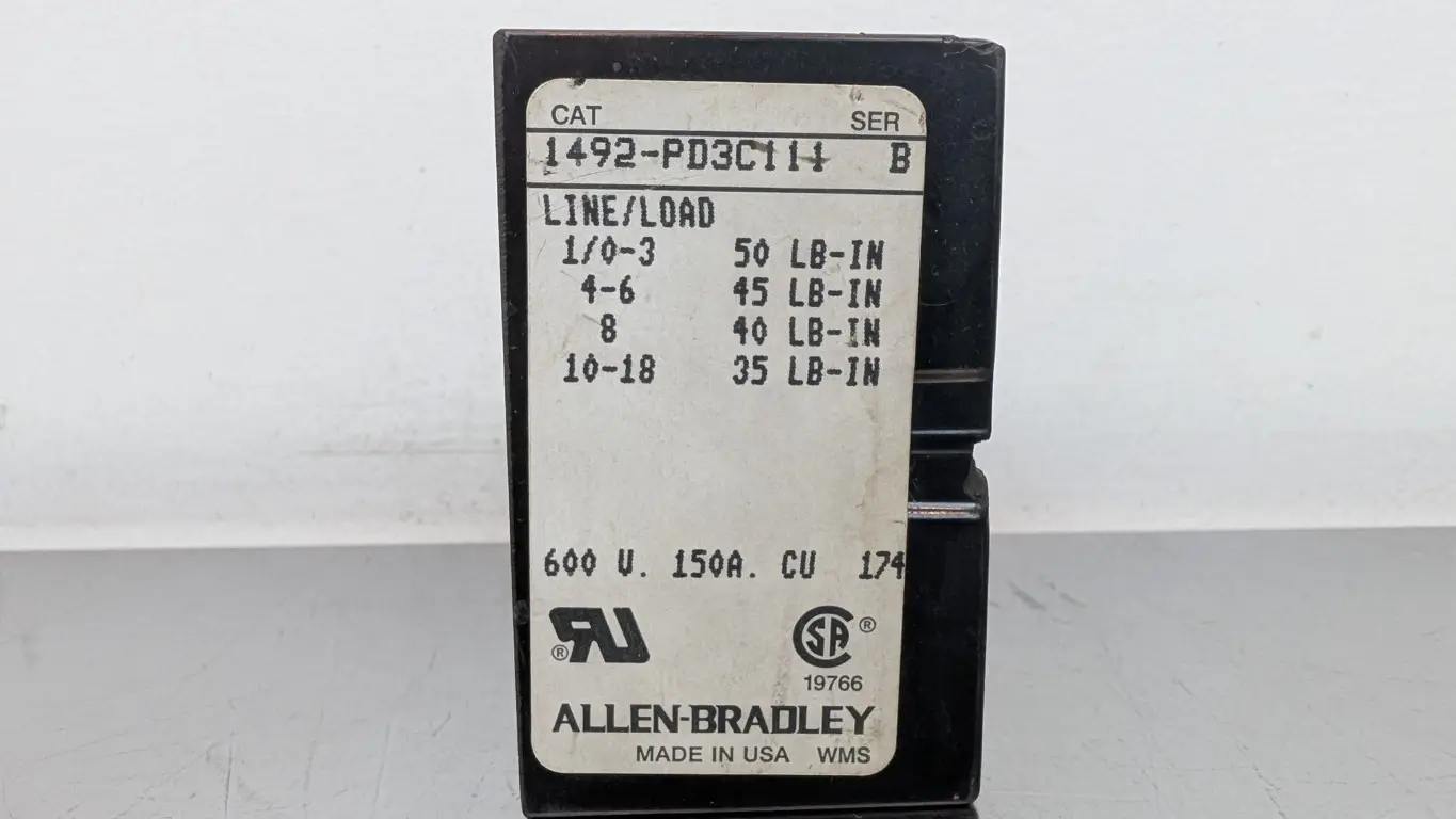 Allen-Bradley 1492-PD3C111 Terminal Block Ser B 600V 150A 3-Pole 1/0-3,4-6,8,10-18 - Image 4