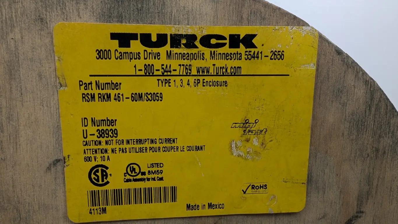 Turck RSM RKM 461-60M/S3059 Extension Cable Cordset U-38939 7/8" Male 4-Pin 7/8" Female 4-Pin 60m Yellow - Image 6