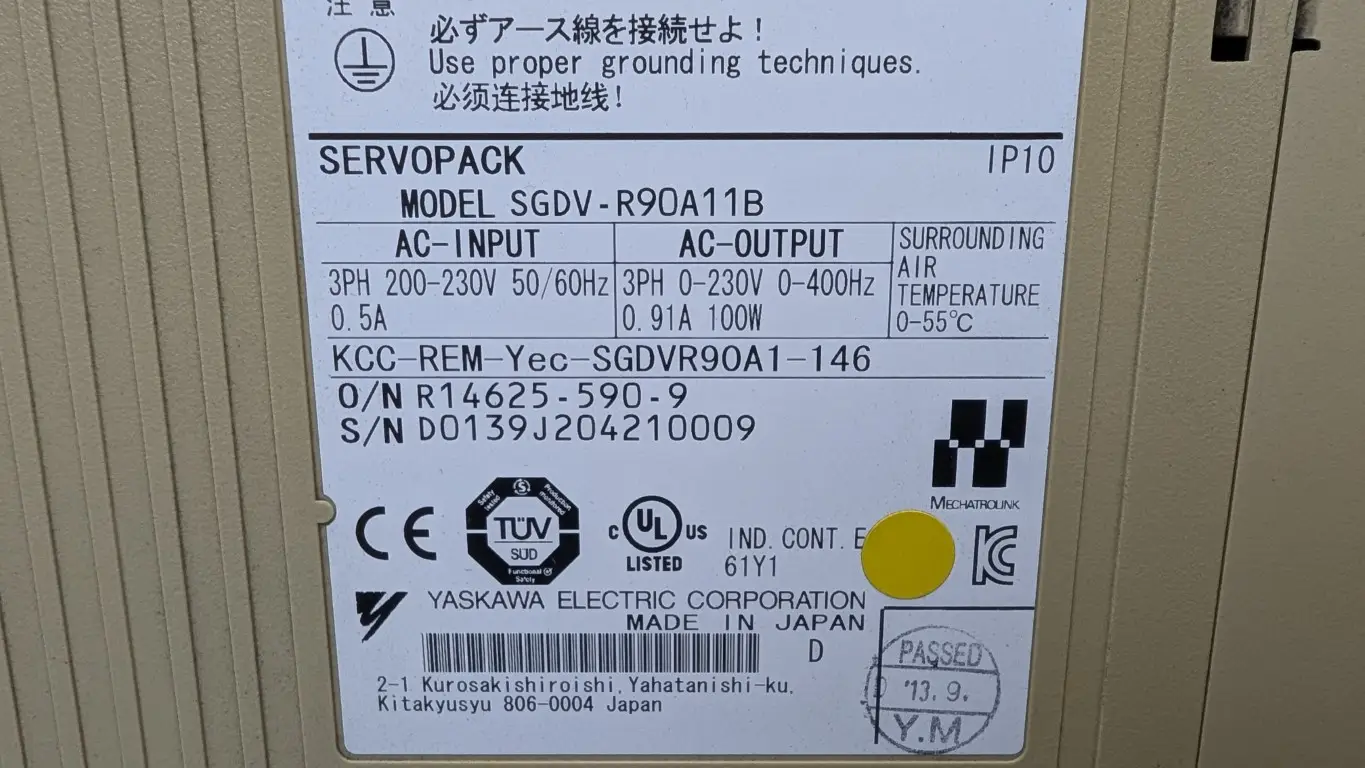 Yaskawa SGDV-R90A11B AC Servo Drive 200-230VAC 0.5A to 0-230VAC 0.91A 100W 0-400Hz - Image 5