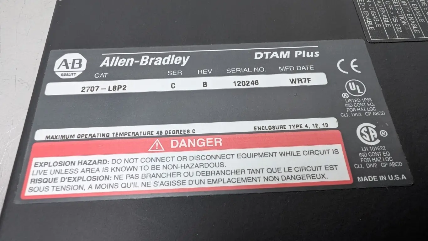 Allen-Bradley 2707-L8P2 Operator Interface DTAM Plus Ser C Rev B 85-265VAC/110-300VDC 300mA Powers up - Image 9
