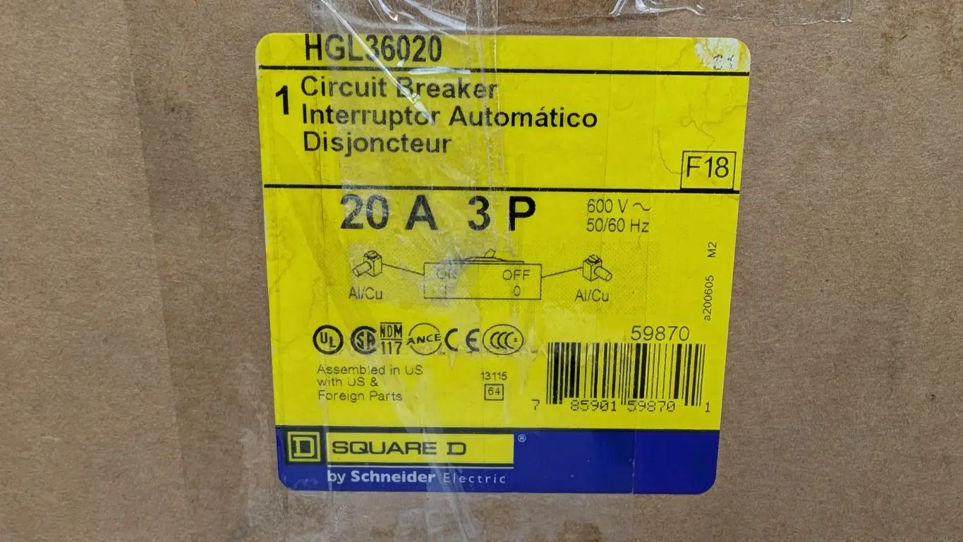 Square D HGL36020 Circuit Breaker 600VAC 20A 3P - Image 6