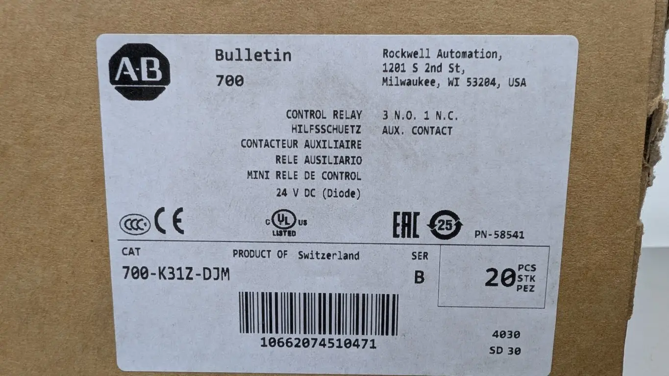 19 Pack Allen-Bradley 700-K31Z-DJM Control Relay Ser B 3NO 1NC 600VAC 10A - Image 4