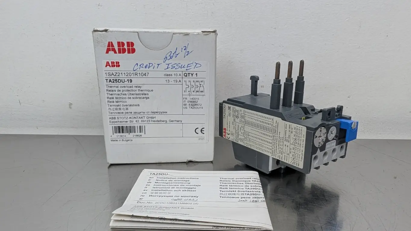 ABB TA25DU-19 Thermal Overload Relay 1SAZ211201R1047 600V 13-19A