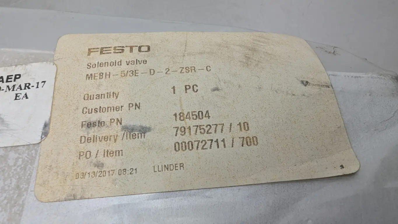 Festo MEBH-5/3E-D-2-ZSR-C Solenoid Valve 184504 24VDC - Image 4