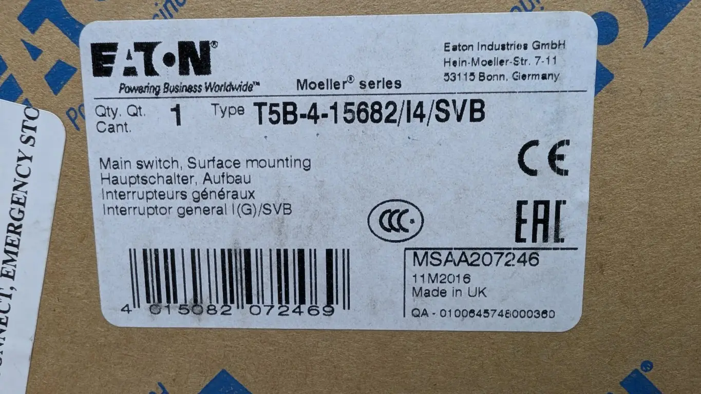 Eaton T5B-4-15682/I4/SVB Rotary Main Switch Disconnect 207246 63A Red - Image 7