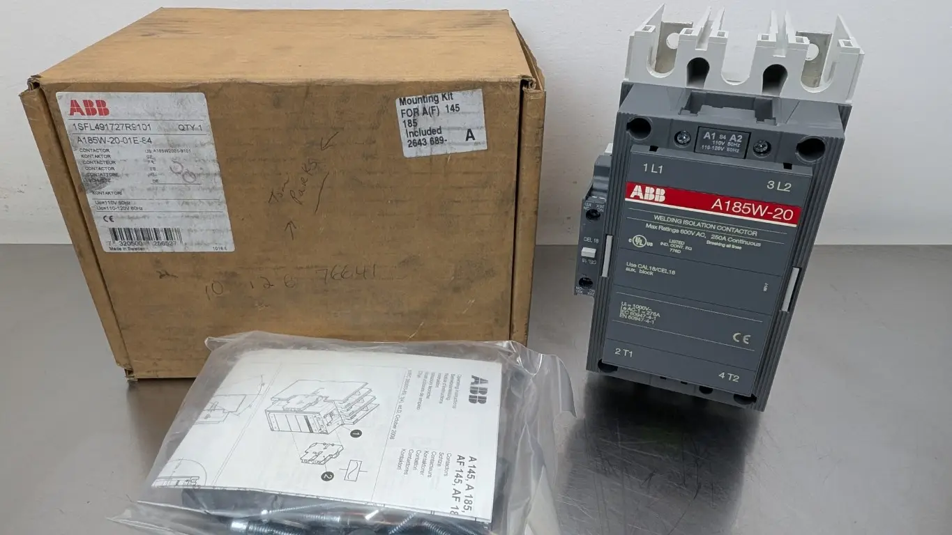 ABB 1SFL491727R9101 Welding Isolation Contactor A185W-20-01E-84 110/120VAC Coil 600VAC 250A