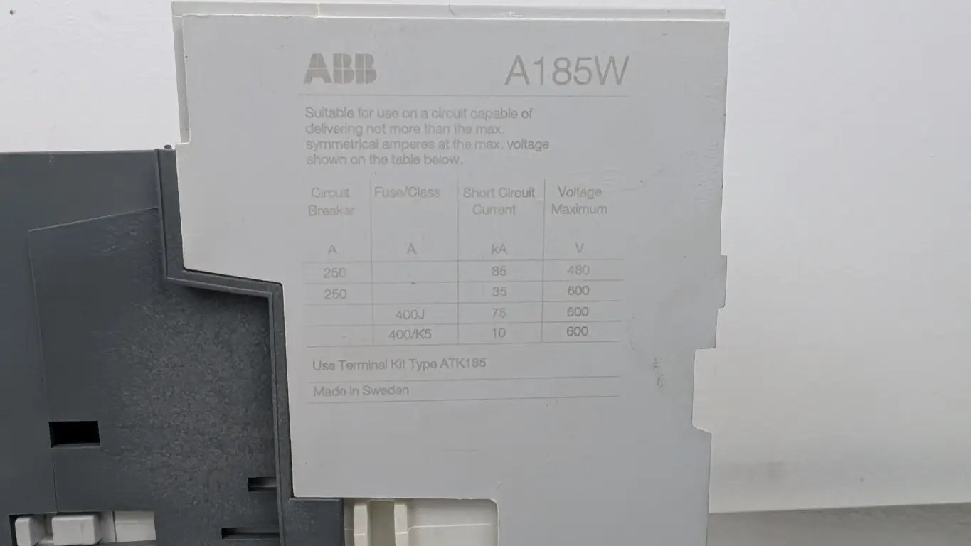 ABB 1SFL491727R9101 Welding Isolation Contactor A185W-20-01E-84 110/120VAC Coil 600VAC 250A - Image 4