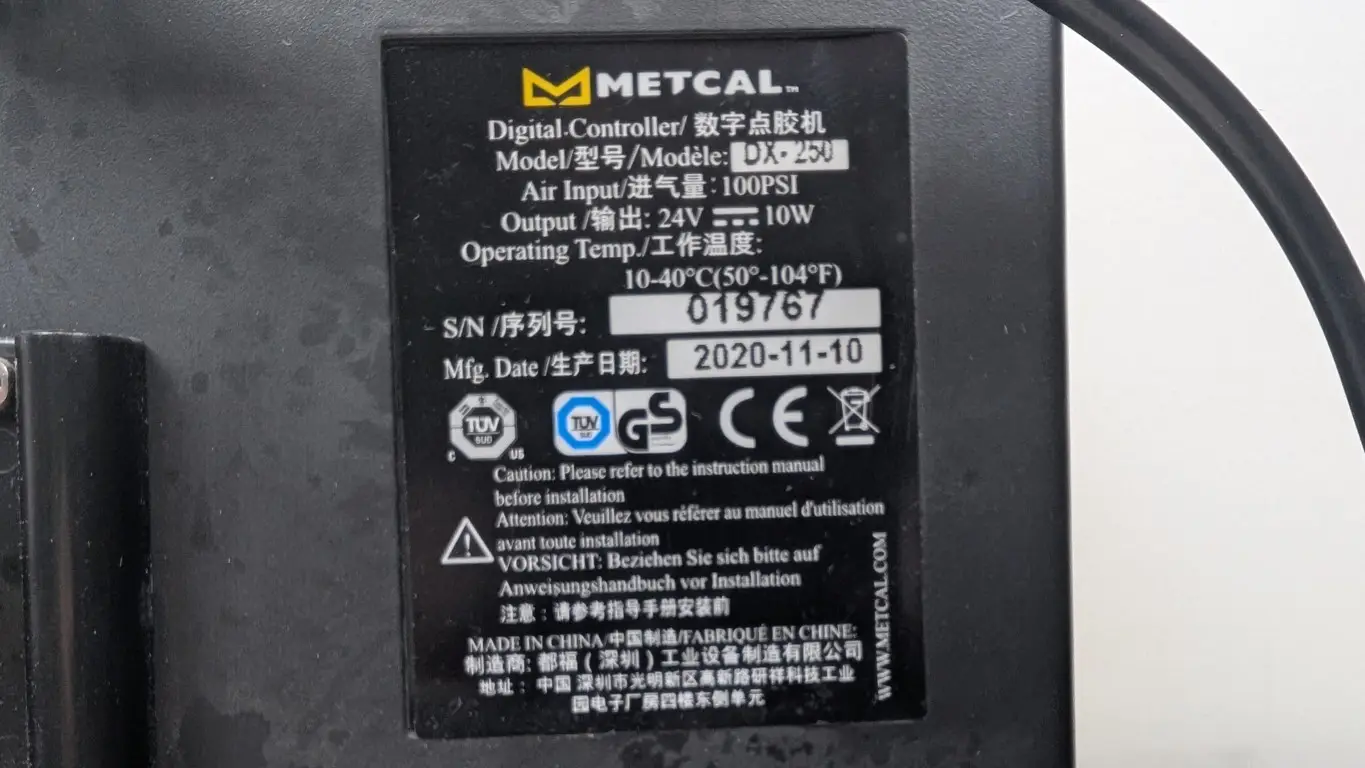 Metcal DX-250 Digital Dispenser Controller Power Supply Foot Pedal 24VDC/100-240VAC 10W Input 100 PSI - Image 5