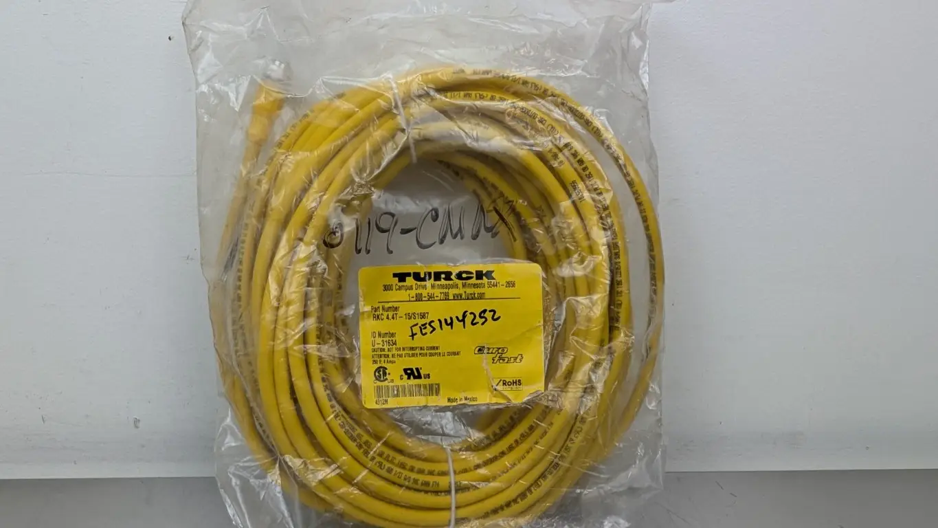 Turck RKC 4.4T-15/S1587 Cordset U-31634 250V 4A M12 4-Pin Female 4-Wire 15m Yellow