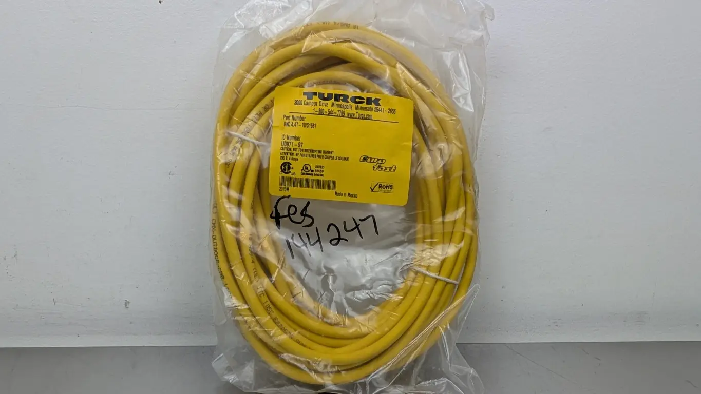 Turck RKC 4.4T-10/S1587 Cordset U-0971-97 250V 4A M12 4-Pin Female 4-Wire 10m Yellow