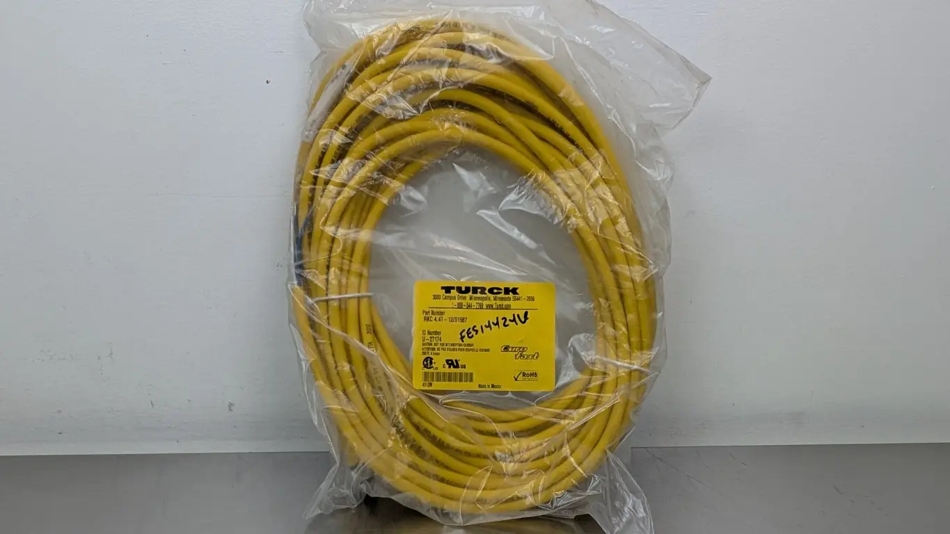 Turck RKC 4.4T-12/S1587 Cordset U-27174 250V 4A M12 4-Pin Female 4-Wire 12m Yellow