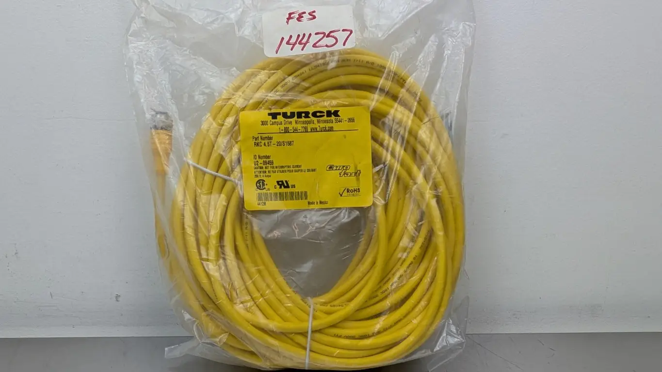 Turck RKC 4.5T-20/S1587 Cordset U2-09459 250V 4A M12 5-Pin Female 5-Wire 20m Yellow