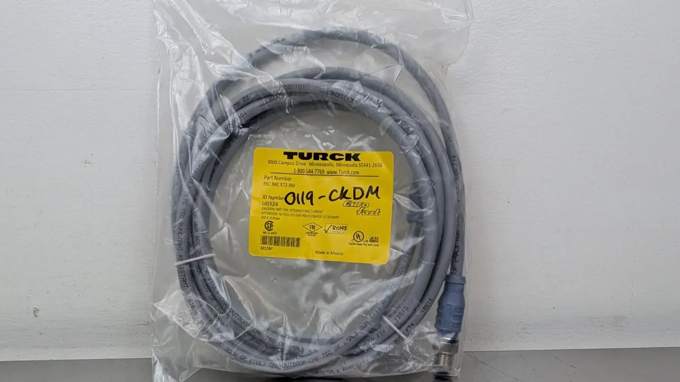 Turck RSC RKC 572-3M Extension Cable Cordset U0324 250V 4A M12 5-Pin Female M12 5-Pin Male 3m Gray